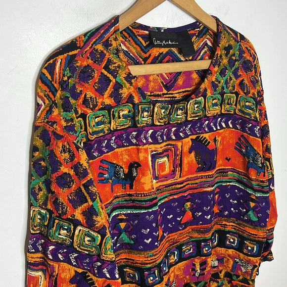 Anthony Mark Hankins Art to Wear Boho Novelty Tribal Print Colorful Artsy Blouse - Picture 3 of 10
